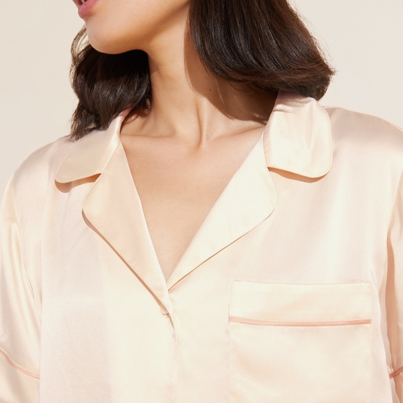 Inez Washable Silk Short PJ Set in Champagne/Rose Cloud - Picture 4 of 4